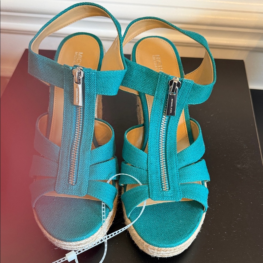 Michael Kors Teal Wedge Sandals - Picture 2 of 4